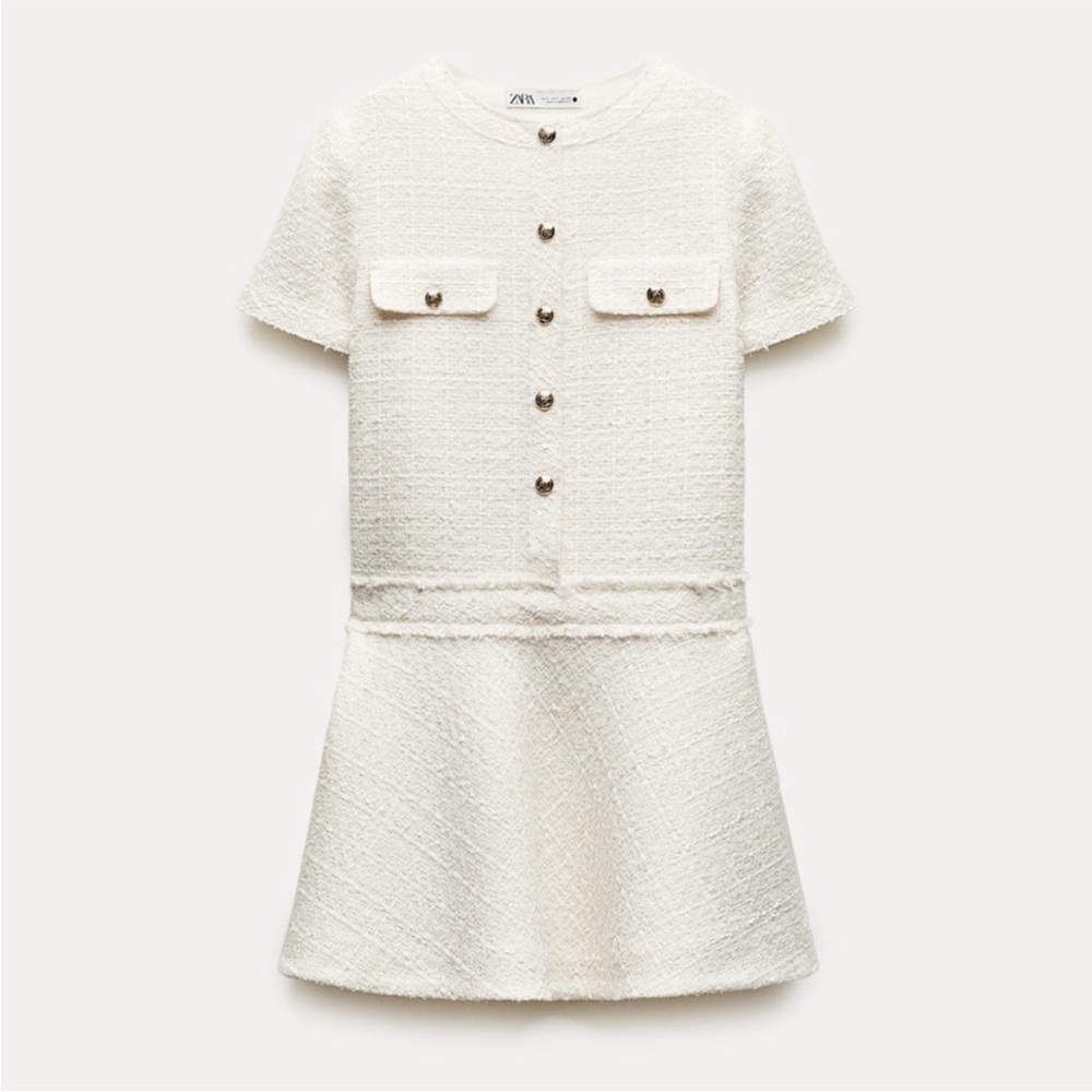 ZARA WOMAN SHORT TEXTURED TWEED DRESS